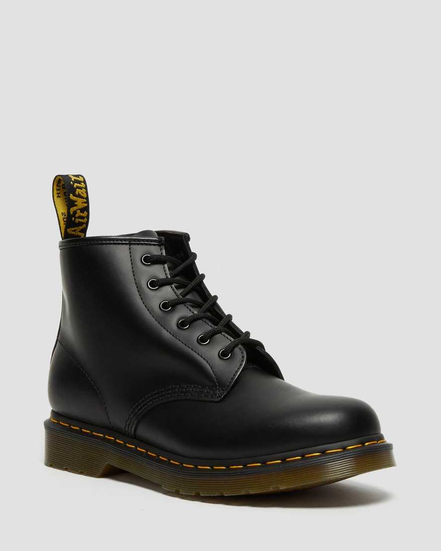 Dr. Martens 101 Yellow Stitch Smooth Nahka Naisten Nilkkurit - Mustat Nilkkurit [207-BEVOAP]